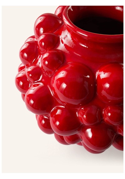 Vase Blush Seramik Vazo, El Yapımı, Sırlı Meyve Tasarımı, 24,5 Cm Kırmızı