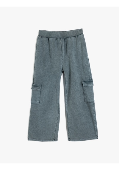 Koton Kargo Pantolon Geniş Paça Beli Lastikli Mavi 5wkg40157ak Mavi