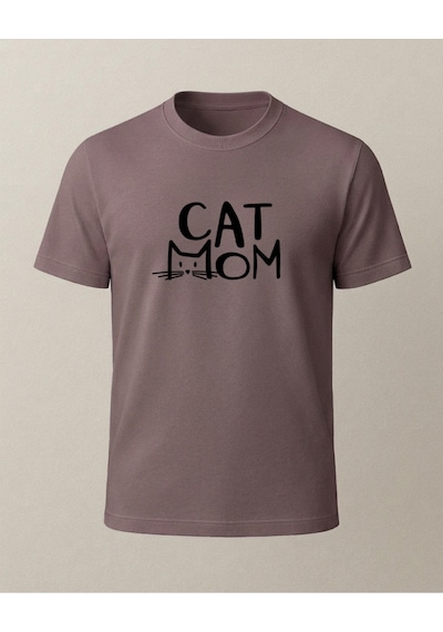 Cat Mom Baskılı T-shirt Kahverengi