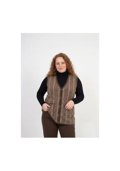 Onno Style Women Büyük Beden Kazayağı Desen Renkli Çelik Örgü Triko Kadın Yelek Kahverengi Onno Style Women Büyük Beden Kazayağı Desen Renkli Çelik Örgü Triko Kadın Yelek Kahverengi
