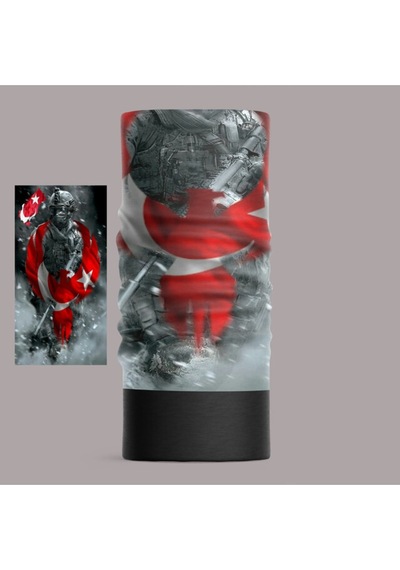 Buffalo Türk Askeri Tasarımlı Motorcu Çok Amaçlı Outdoor Boyunluk Unisex Polar Bandana Uyumlu Siyah