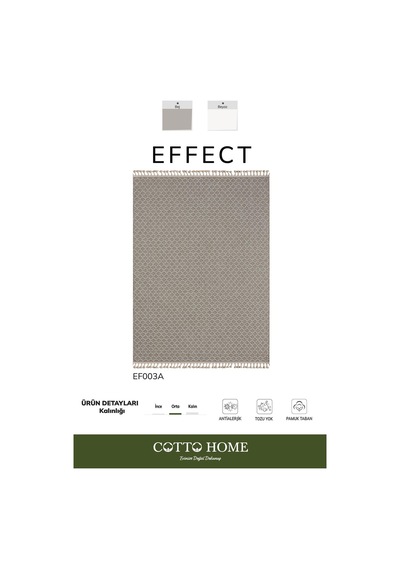 Effect Ef003a Kahverengi Halı Geometrik Desenli Antialerjik Jüt Taban Salon Halısı Yatak Odası