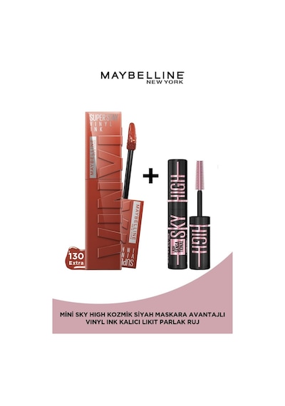 Maybelline New York Vinyl Ink Uzun Süre Kalıcı Nude Tonlu Likit Parlak Ruj 130 Extra& Mini Sky High Cosmic Black Maskara pktssmtrj65crlbnc-9345 130 Extra