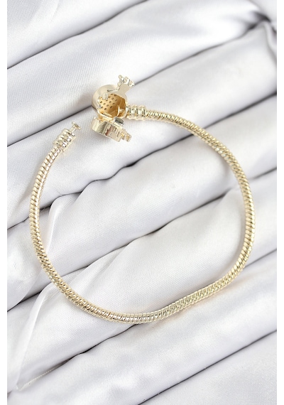 Pirinç Charm Zirkon Taşlı Taç Model Gold Renk Kadın Bileklik Altın