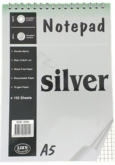 Lızy Silver Notepad 295k Kareli 100 Yp Üstten Spiralli A5 Karışık