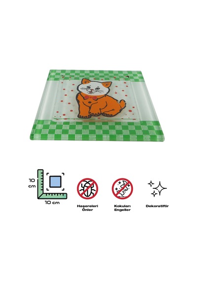 Cam Banyo Gider Kapak Süsü 2 Adet Cam Gider Kapağı 10X10 CM Kedi