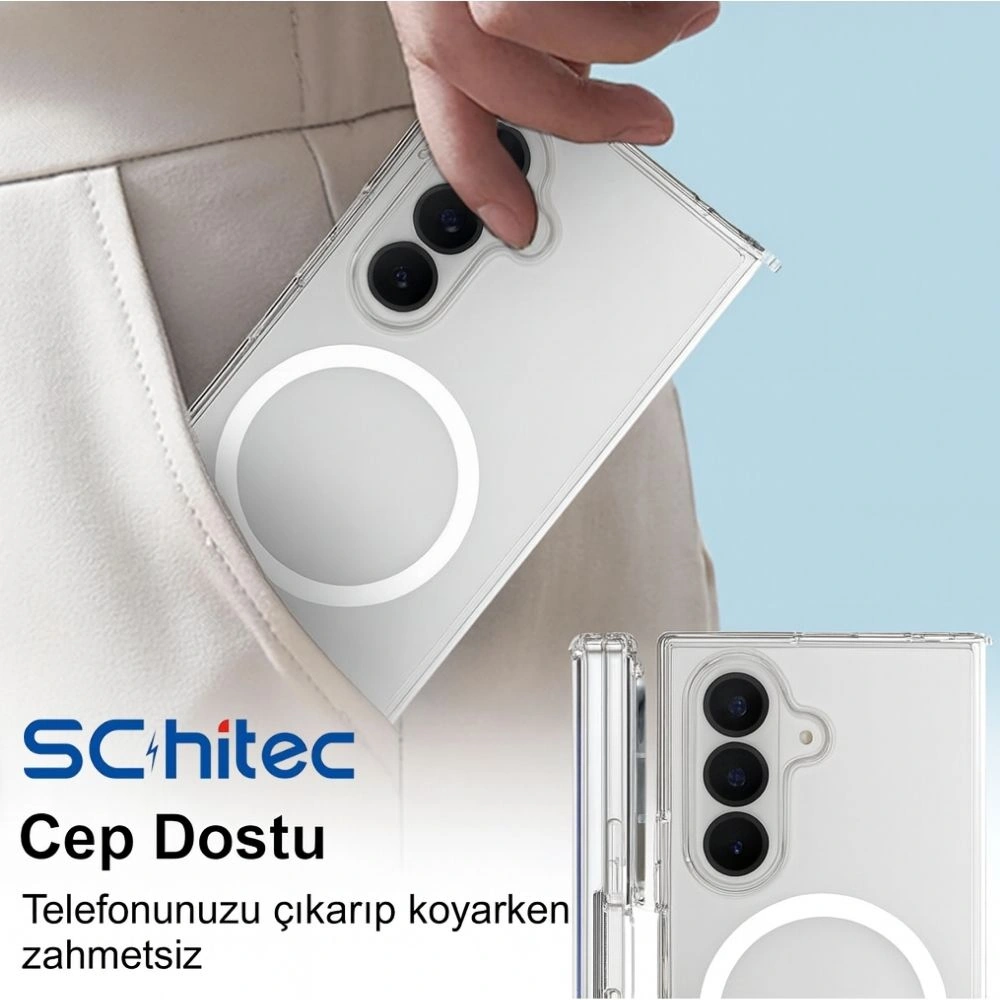 Schitec Samsung Galaxy Uyumlu Z Fold 7 Magsafe Özellikli Şeffaf Kılıf