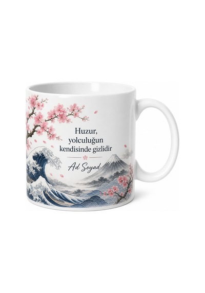 Japon Kültürü Temalı Baskılı Kupa Bardak Hediye Porselen Mug Japonya Beyaz / Çok Renkli