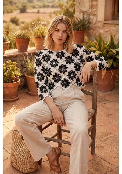 Sayzen Your Shine Çiçek Desenli Dantel Işleme Crop Sayzen Çiçek Desenli Dantel Işleme Crop Beyaz