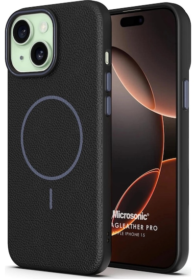 Microsonic Apple Uyumlu iPhone 15 Kılıf Magleather Pro Siyah -