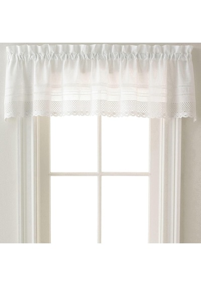 Chf & You Beyaz Kroşe Kafe Mutfak Perdesi Pencere Valance, Çubuk Cep, 132 G X 44 U İnç, 1 Valance