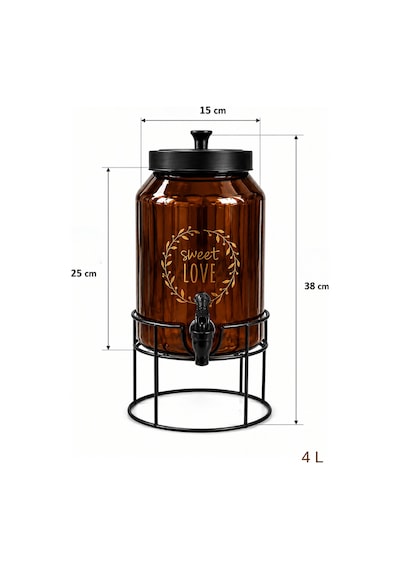 4 Litre Amber Cam Sebil Standlı Dispenser Musluklu İçecek Sunumluk Şerbetlik Kahverengi