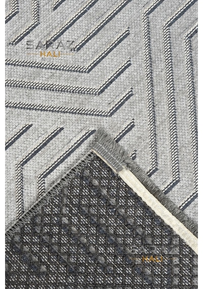 Saraz Halı Ada Kilim Modern Salon Mutfak Koridor Kesme Yolluk Dokuma Makine Halısı Zigzag Gri Gri