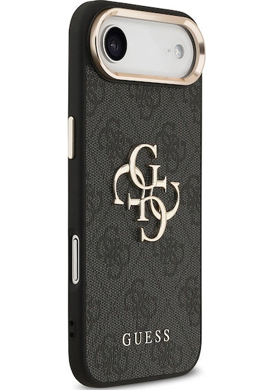 Apple Uyumlu iPhone 17 Air Kılıf Guess Lisanslı Gold Metal Kamera Çerçeve Metal Büyük 4g Yazı Logolu Kapak Siyah