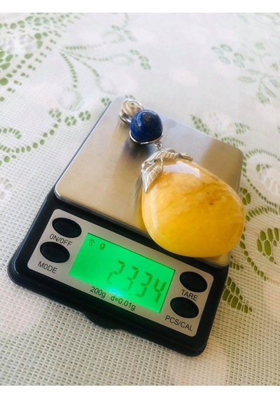 Doğal Kaya Damla Kehribar Lapis Lazuli Taşlı Kolye Ucu 23,34 Gram