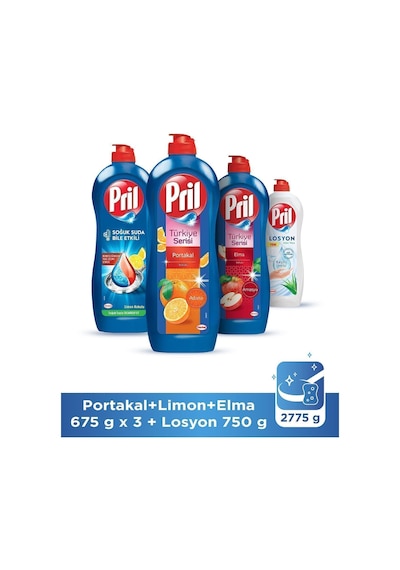 Pril Limon + Portakal + Elma Kokulu Sıvı Bulaşık Deterjanı 3 x 675 ML + Aloe Vera Losyon 750 ML
