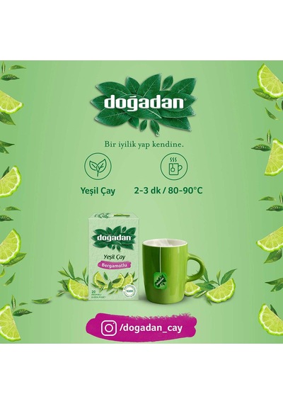 Doğadan Bergamotlu Yeşil Çay Süzen Poşet 2 x 50'li