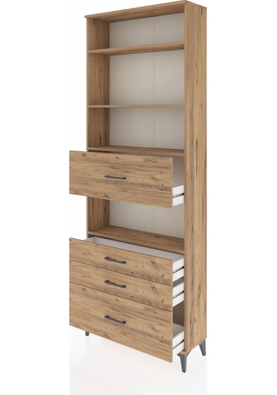 Arges Dolap 4 Raflı 4 Çekmeceli 88x30x243 Çam-çam Çam