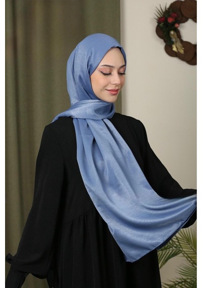 Flora Tekstil Abiye Parlak Bambu İpek Şal KOT MAVİSİ