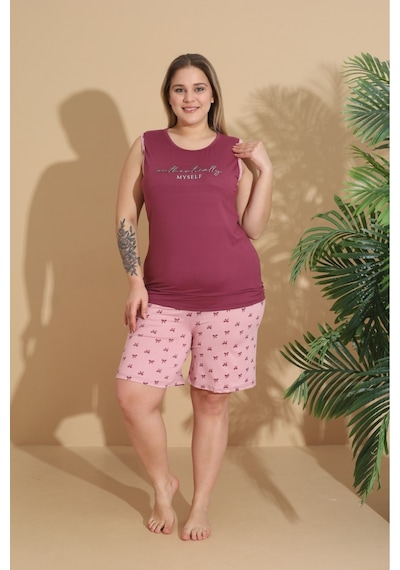 Eyfuze Kadın Milan Kumaş Büyük Beden Curve Baskılı Desenli Şortlu Pijama Takımı Bordo Eyfuze Kadın Milan Kumaş Büyük Beden Curve Baskılı Desenli Şortlu Pijama Takımı Bordo