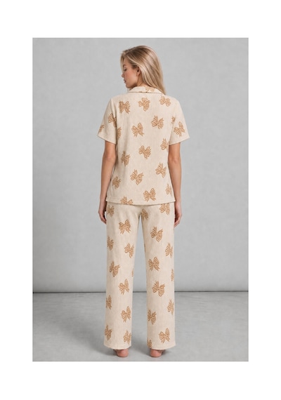 Fit Women Kadın Kısa Kol Desenli Ekru Pijama Takımı 4739