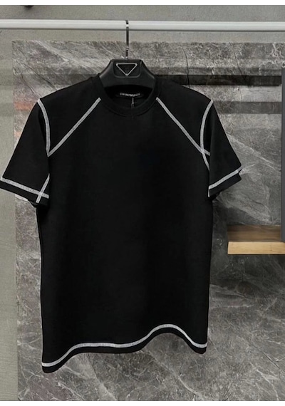Unisex Karoyaka Dikişli Oversize T-shirt - Siyah Siyah