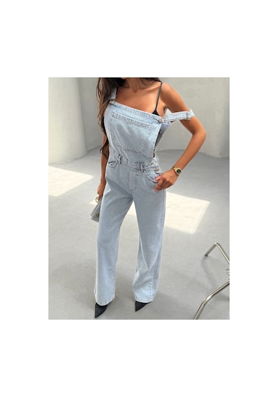 Kene Jeans Bol Paça Buz Kar Bahçıvan Kot Tulum Buz Kar