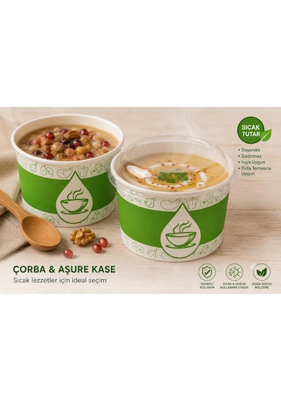 16 Oz Şeffaf Kapaklı Karton Çorba-aşure Kasesi 25 Adet
