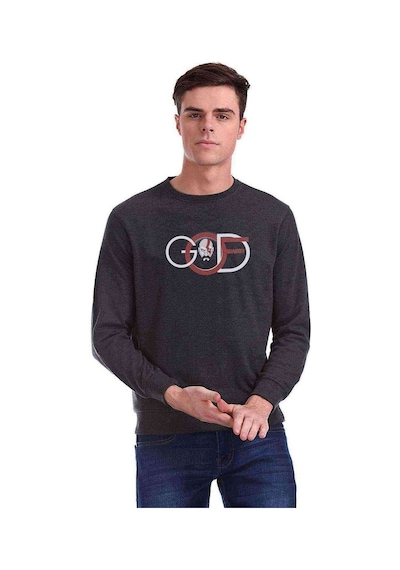 God Of War Baskılı Füme Antrasit Erkek Örme Sweatshirt (528665348)