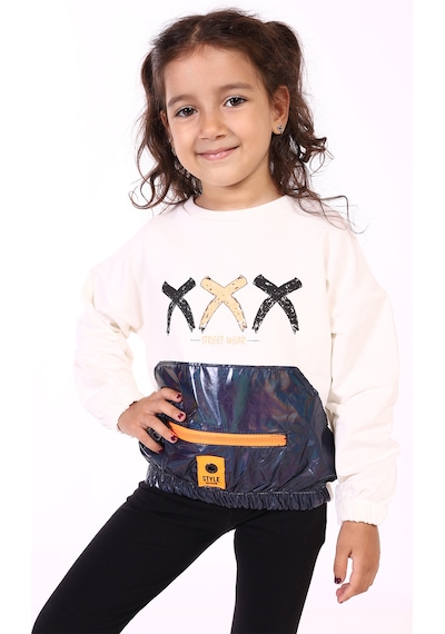 Toontoy Kız Çocuk Cep Detaylı Baskılı Sweatshirt Ekru