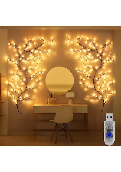 Shopytech Dal Şeklinde Led Duvar Işığı 1.85m 96 Led Sıcak Beyaz Usb Uzaktan Kumandalı Zamanlayıcılı Çok Renkli