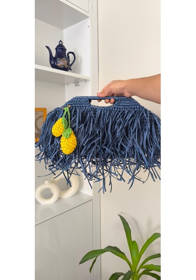 Cloverbagss Püsküllü Çanta Modeli Koyu Mavi