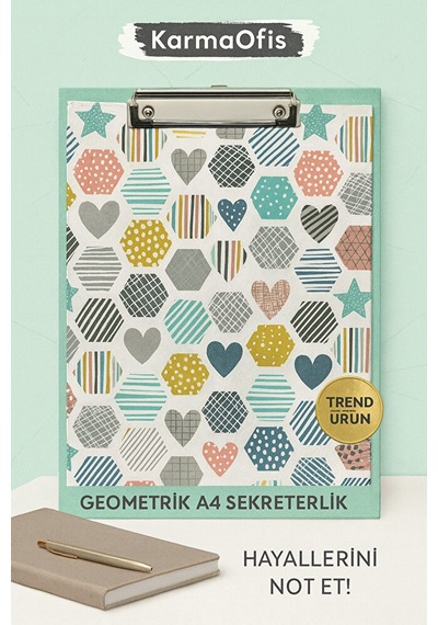 A4 Sekreterlik Geometrik Kalp & Altıgen Desenli Güçlü Metal K