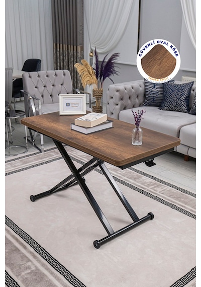 Home Üst Tabla Mdf Barok Ceviz Oval Köşe Alt Ayak Siyah