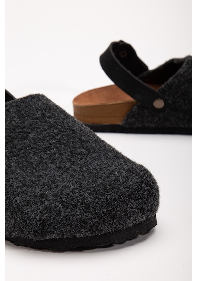 Polomia Comfort Kadın Mantar Taban Eva Kışlık Önü Kapalı Keçe Sabo Outdoor Günlük Rahat Ev Sandalet Flat Terlik Siyah
