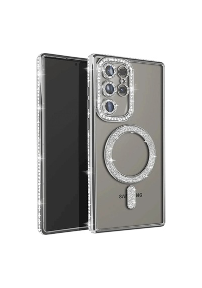 Mey İthalat Samsung Galaxy Uyumlu - S25 Ultra Kılıf Joke Simli Magneticsafe Kılıf - Gümüş Diğer