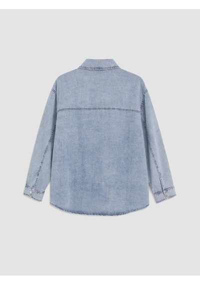 Lcw Modest İndigo Gömlek Yaka Oversize Kadın Jean Tunik
