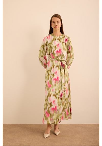 Aker Batik Desenli Elbise Pembe Pembe