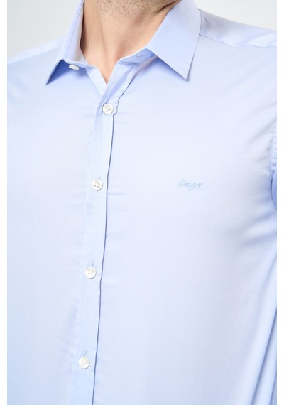 İmza Sert Yaka Uzun Kol Cepsiz Slim Fit %100 Pamuk Gömlek 1004260324 Koyu Mavi