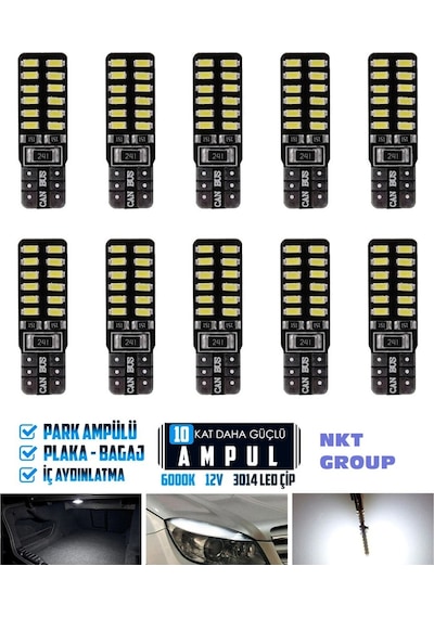 T10 Dipsiz W5w Canbus 24 Ledli Beyaz Park Plaka Ampulü 10 Adet
