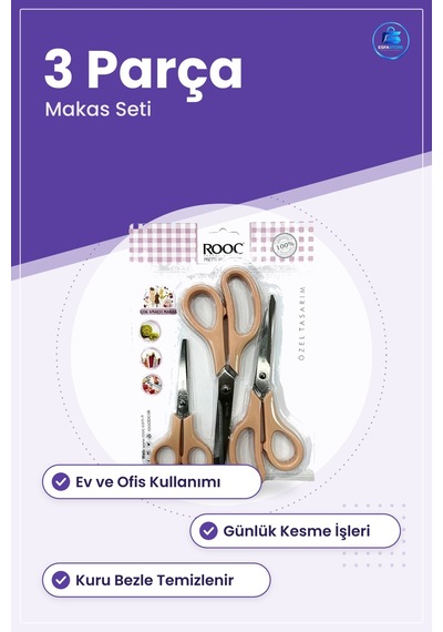 Çok Amaçlı Makas Seti 3 Parça Kırtasiye Ofis Ev Günlük Kesme İşle