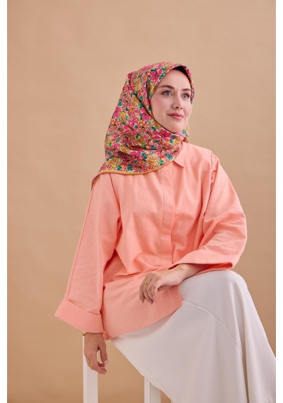 Silk Home Twill İpek Eşarp 11477-23 Asit Yeşili, Krem, Pembe, Patina Yeşili