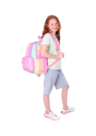 Kaukko Rainbow Kız Çocuk Üç Bölmeli İlkokul Ve Ortaokul Çantası - Pembe Çok Renkli Çizgili - K1802 Sarı - Pembe