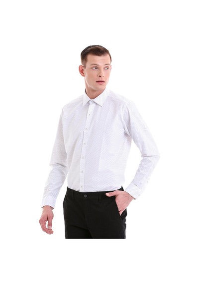 Hatemoğlu Gri Slim Fit Baskılı Pamuklu Slim Yaka Uzun Kollu Klasik Gömlek Gri