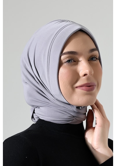 Üç Farklı Bağlamalı Tesettür Hazır Pratik Şal Gri Gri