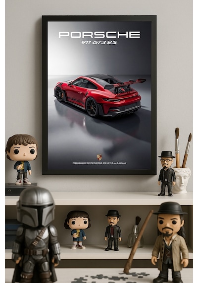 Porsche 911 Gt3 Rs Ahşap Çerçeveli Poster, Dekoratif Araba Duvar Tablosu