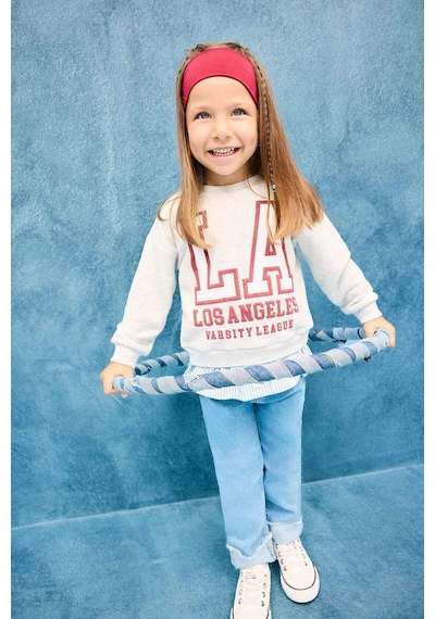 Defacto Kız Bebek Bisiklet Yaka Baskılı İçi Yumuşak Tüylü Sweatshirt F3751a525augr400 Gri