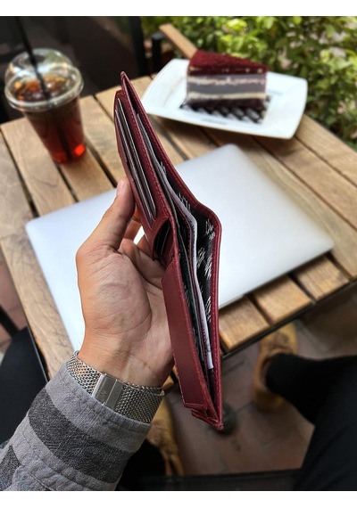 Bayderi Andra Hakiki Deri Bozuk Para Hazneli Kibar Cüzdan - Crazy Bordo