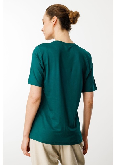 Kadın Sıfır Yaka Basic Penye T-shirt Yeşil Yeşil