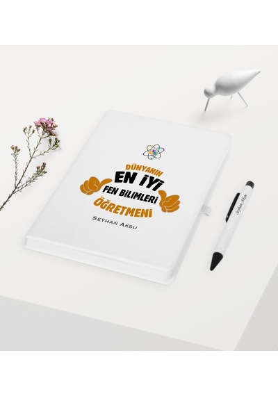 Kişiye Özel Fen Bilimleri Öğretmeni Temalı Beyaz Defter + Kalem N11.2013